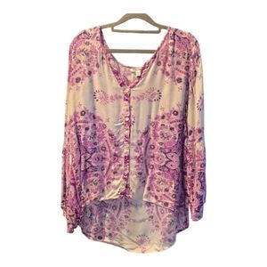 Billabong Pink Paisley Button-Down Peasant Blouse